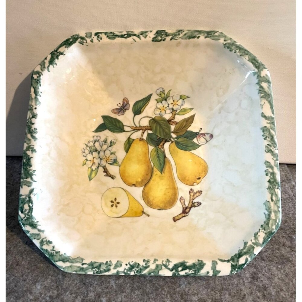 Square Bowl w/ Pears and Butterflies Ceramica Due Torri 8 1/2 Inches  # 1847